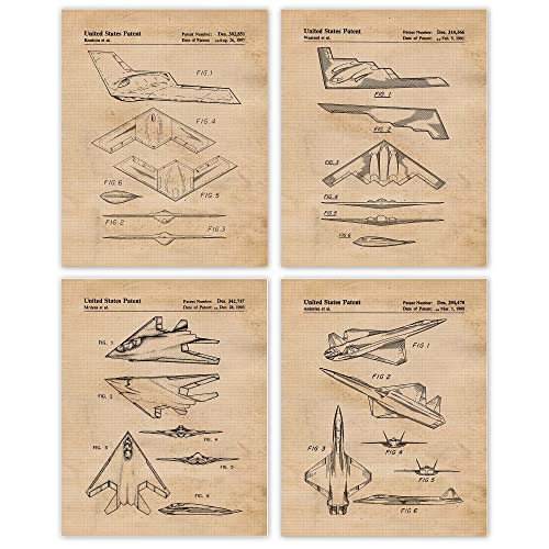 Vintage Military Airplanes Patent Prints, 4 (8x10) Wall Art