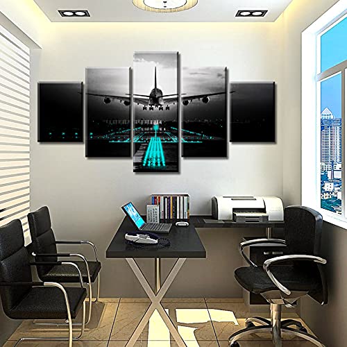 Vintage Black Teal Airplane Wall Art - 60" x 32