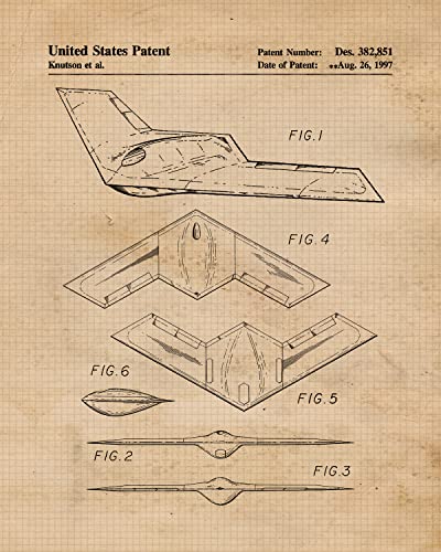 Vintage Military Airplanes Patent Prints, 4 (8x10) Wall Art