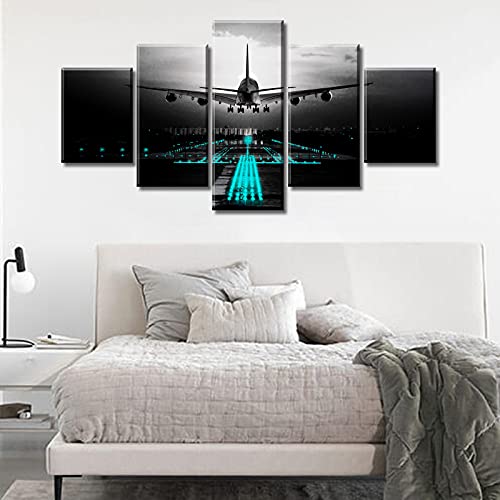 Vintage Black Teal Airplane Wall Art - 60" x 32