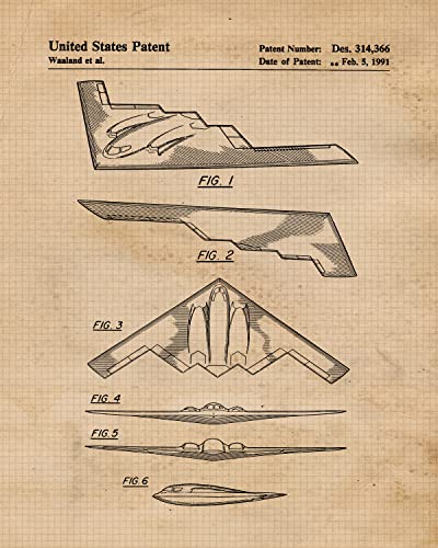 Vintage Military Airplanes Patent Prints, 4 (8x10) Wall Art