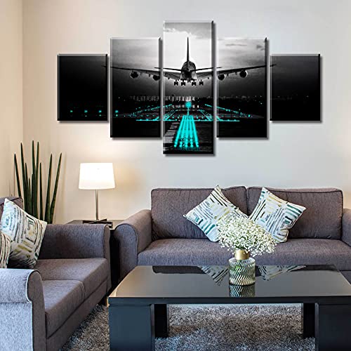 Vintage Black Teal Airplane Wall Art - 60" x 32