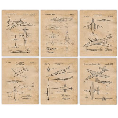 Vintage Military Airplanes Patent Prints, Wall Art Decor