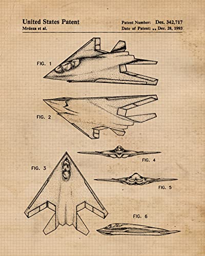 Vintage Military Airplanes Patent Prints, 4 (8x10) Wall Art