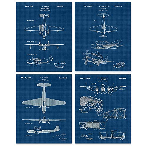 Vintage Propeller Airplanes Patent Prints, Wall Art Decor