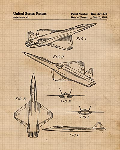 Vintage Military Airplanes Patent Prints, 4 (8x10) Wall Art