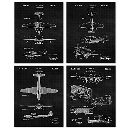Vintage Propeller Airplanes Patent Prints - Set of 4