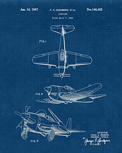 Vintage Propeller Airplanes Patent Prints, Wall Art Decor
