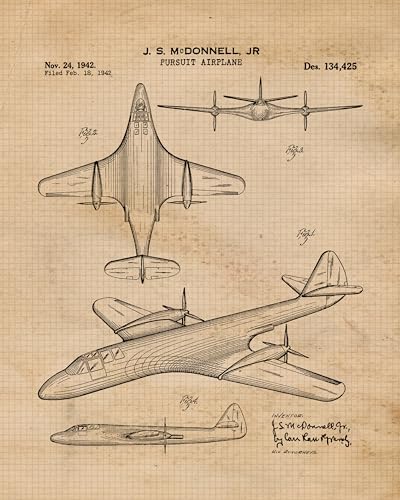 Vintage Military Airplanes Patent Prints, Wall Art Decor