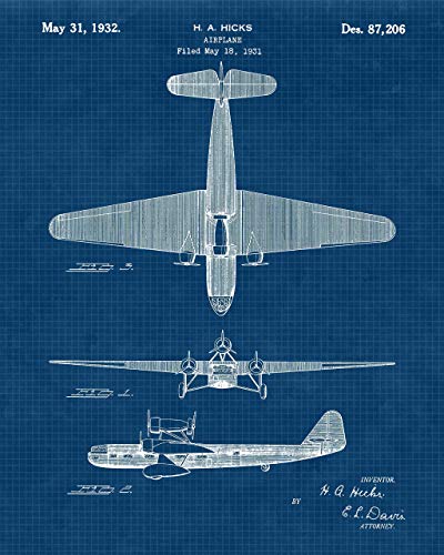 Vintage Propeller Airplanes Patent Prints, Wall Art Decor