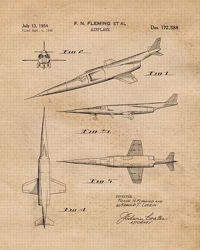Vintage Military Airplanes Patent Prints, Wall Art Decor