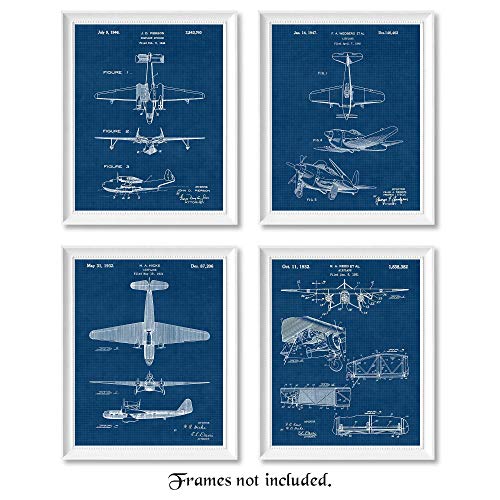 Vintage Propeller Airplanes Patent Prints, Wall Art Decor