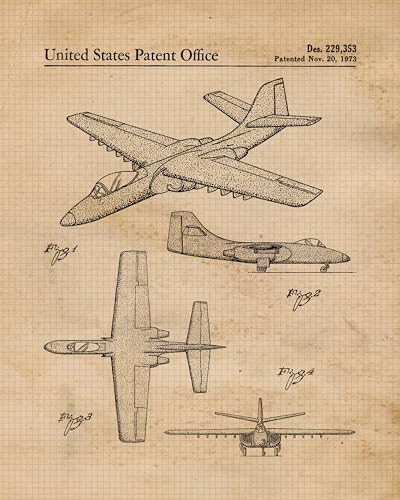 Vintage Military Airplanes Patent Prints, Wall Art Decor