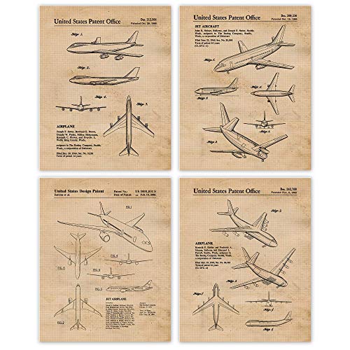 Vintage Airplane Patent Prints: Set of 4 (8x10) Unframed