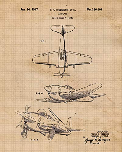 Propeller Airplane Patent Prints: Vintage Wall Art Decor