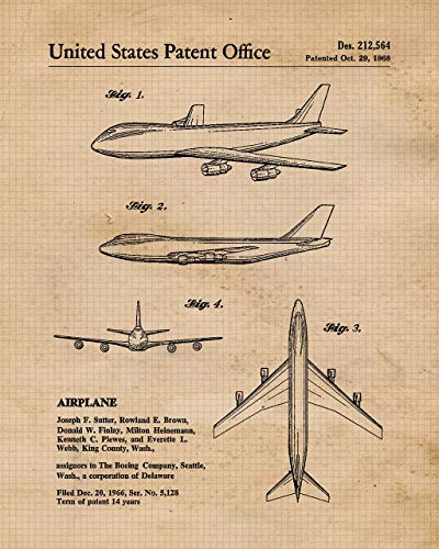 Vintage Airplane Patent Prints: Set of 4 (8x10) Unframed