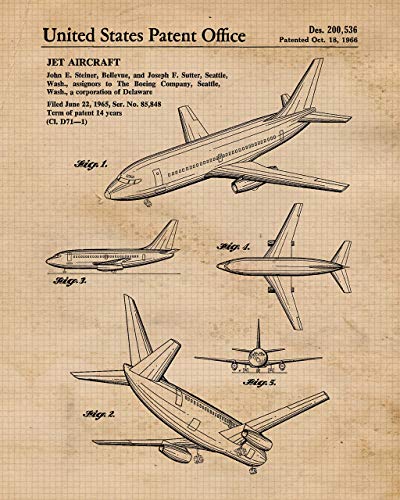 Vintage Airplane Patent Prints: Set of 4 (8x10) Unframed