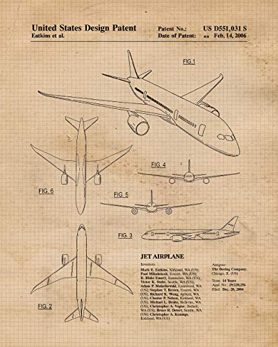Vintage Airplane Patent Prints: Set of 4 (8x10) Unframed