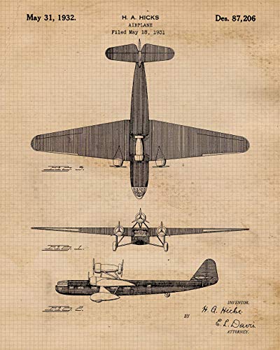 Propeller Airplane Patent Prints: Vintage Wall Art Decor