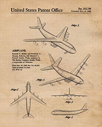 Vintage Airplane Patent Prints: Set of 4 (8x10) Unframed