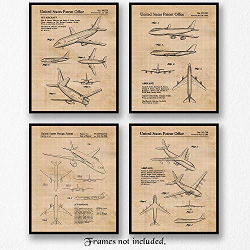 Vintage Airplane Patent Prints: Set of 4 (8x10) Unframed