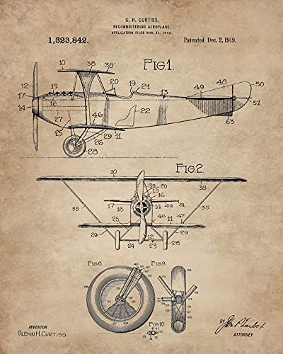 Aviator Decor - Vintage Biplane Print Set