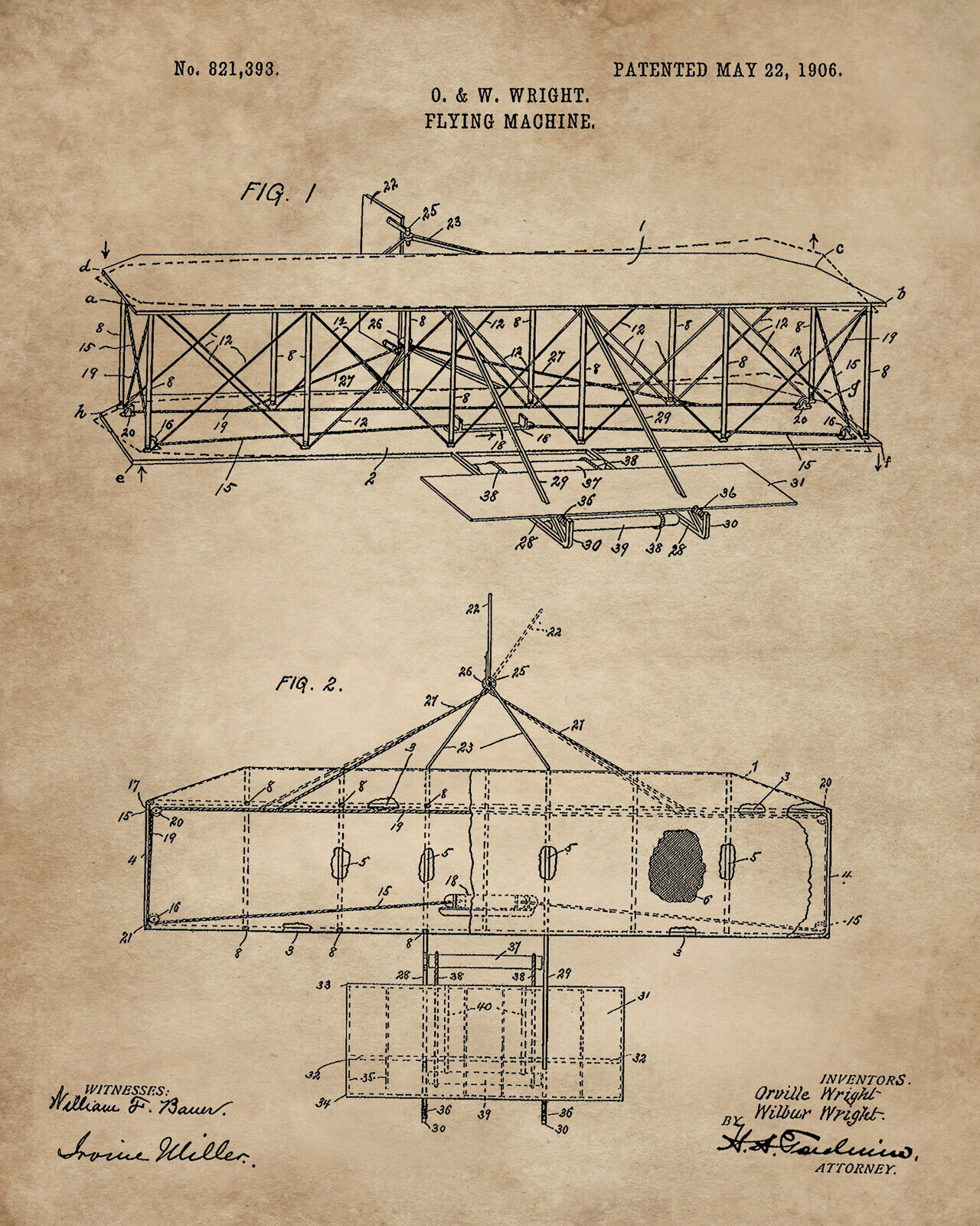Wright Brothers Patent Print - Aviation Lover's Wall Art