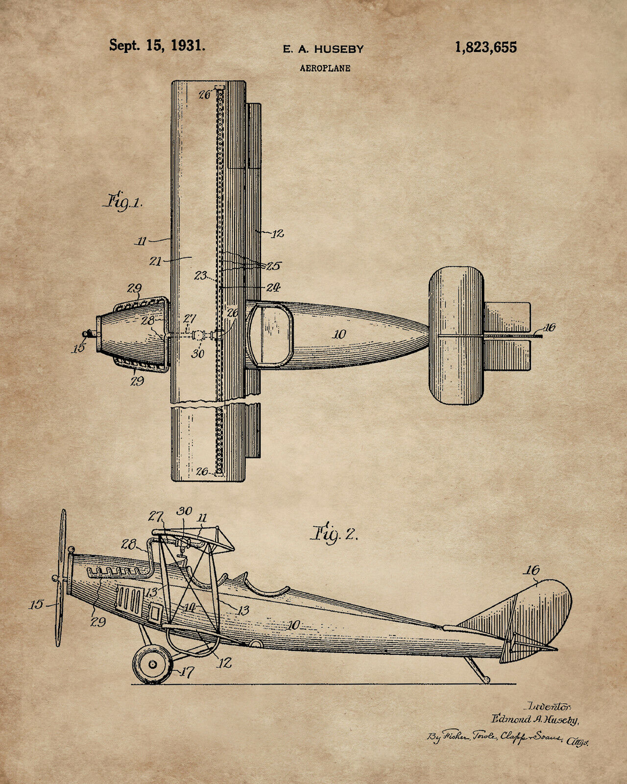 4 Vintage Biplane Patent Wall Art Prints Aviation