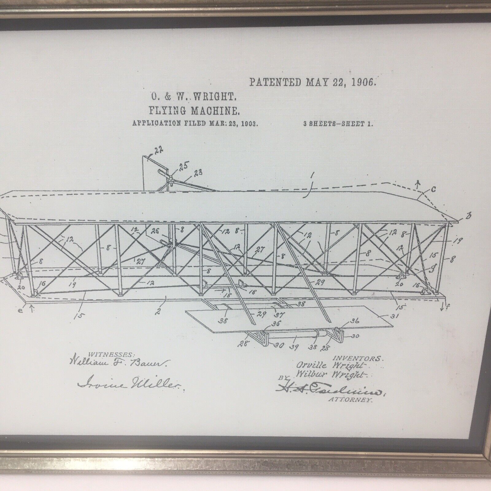 Wright Brothers Aviation Patent Print Framed Wall Art