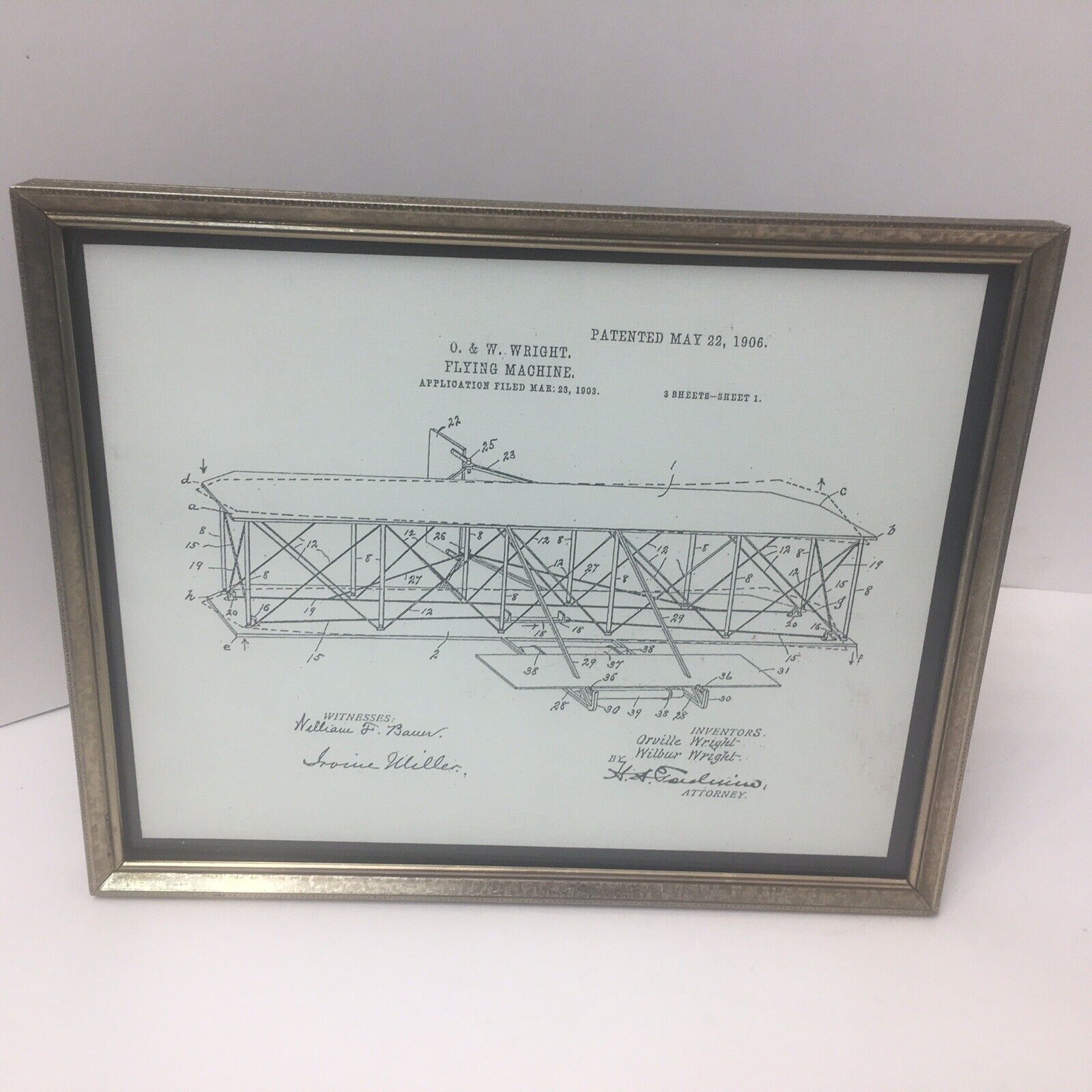Wright Brothers Aviation Patent Print Framed Wall Art