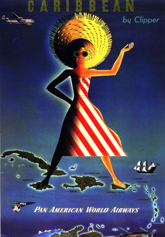 Caribbean Aviation Travel Poster for Home Decor