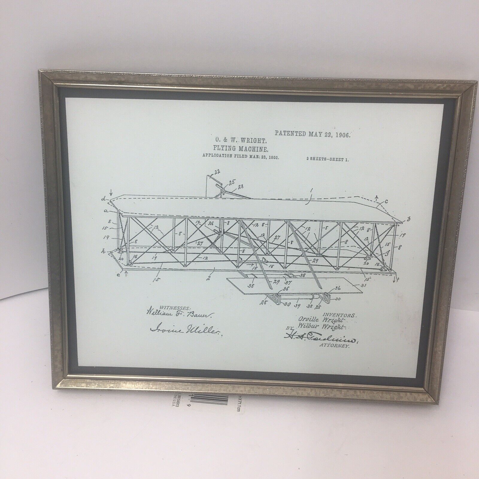 Wright Brothers Aviation Patent Print Framed Wall Art