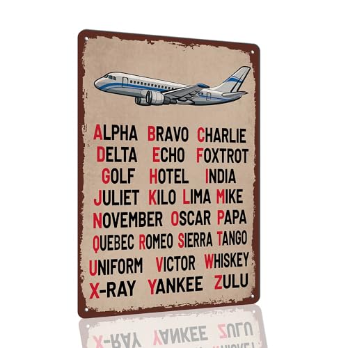 Lukmisu Pilot Phonetic Alphabet Metal Sign 8x12 in