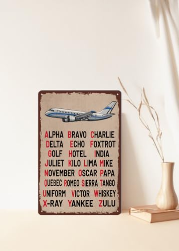 Lukmisu Pilot Phonetic Alphabet Metal Sign 8x12 in