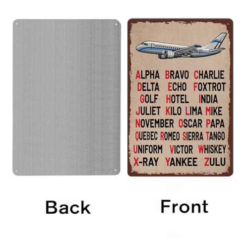 Lukmisu Pilot Phonetic Alphabet Metal Sign 8x12 in