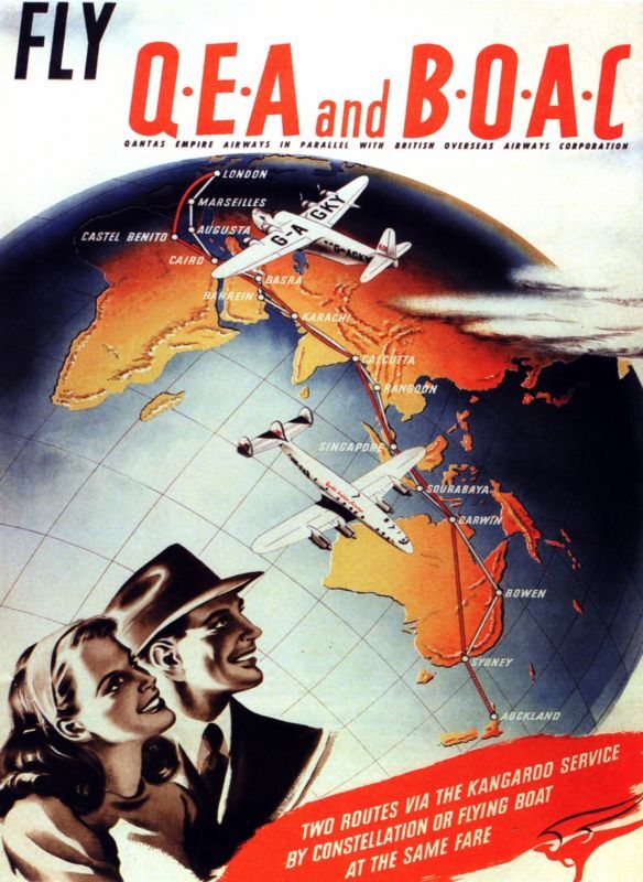 Aviation Travel Poster: Fly QEA for Home Decor