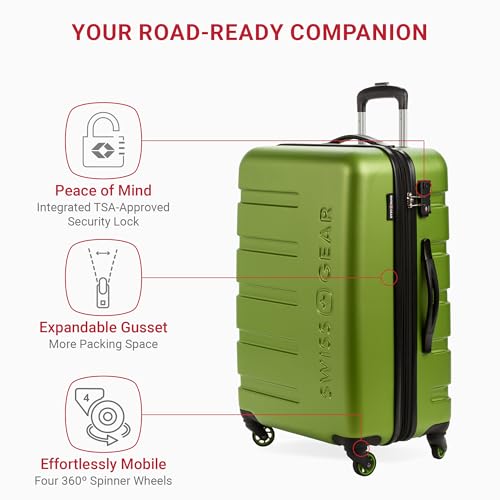 SwissGear 7366 Green Expandable Luggage, Spinner Wheels, 23