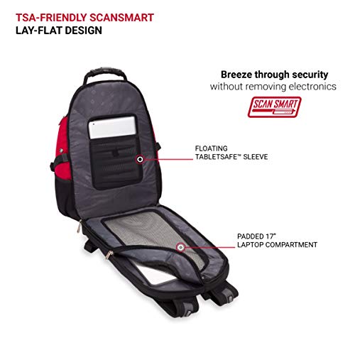 SwissGear 1900 Scansmart 17" Laptop Backpack, Black/Red