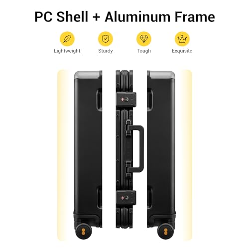 Aluminum Frame Spinner Suitcase - LEVEL8 Zipperless, 20" Black
