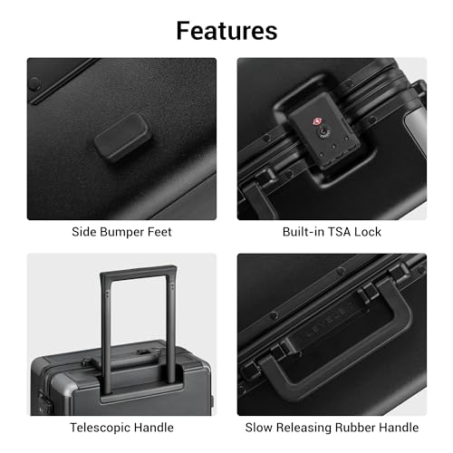 Aluminum Frame Spinner Suitcase - LEVEL8 Zipperless, 20" Black