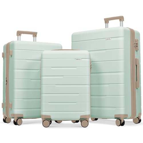 Merax 3-Piece Gray Green Luggage Set with Spinner Wheels