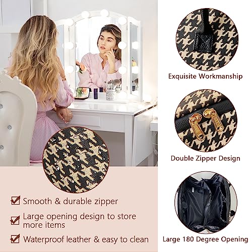 Aviation Makeup Bag - Houndstooth Checkered Organizer