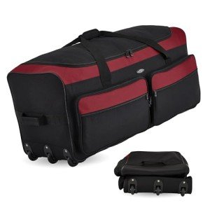 36" Red Asgard 3-Wheel Rolling Duffel Bag