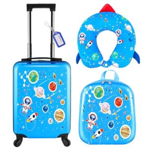Sanwuta 4-Piece Pink Travel Luggage Set with Astronaut Design