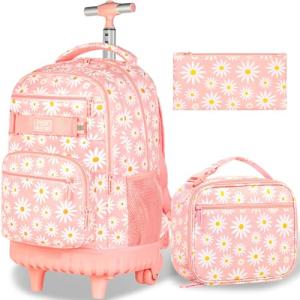 Pink Flower Aviation Rolling Backpack