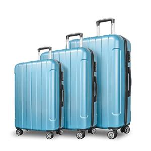 Expandable 3-Piece Blue Hard Shell Luggage Set
