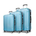 Expandable 3-Piece Blue Hard Shell Luggage Set