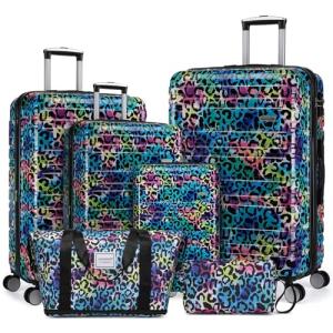 LARVENDER Expandable Lightweight Leopard Print Luggage Set