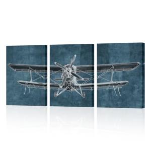 Vintage Airplane Canvas Painting - 3 Piece Set