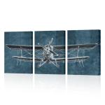 Vintage Airplane Canvas Painting - 3 Piece Set